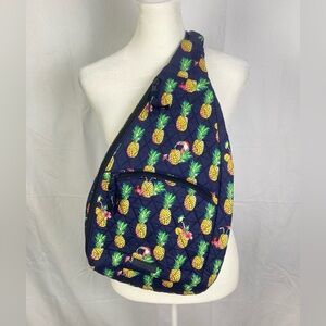 Vera Bradley Toucan Party Pineapple I Sling Backpack Tech Travel Bag Blue EUC